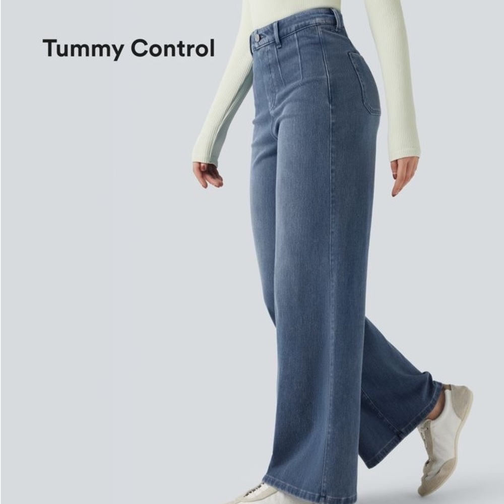 Halara Flex™ High Waisted Tummy Control Wide Leg Casual Jeans with Pockets